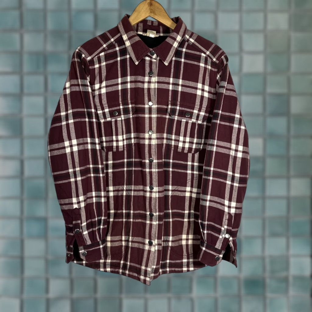 Vintage Duluth Shacket Women L Plaid Flannel Shirt Jacket Burgundy Lined Polyester Snap Collared Pockets Casual Workwear Logo Vintage No Size L / US 10 / IT 46 - 1 Thumbnail