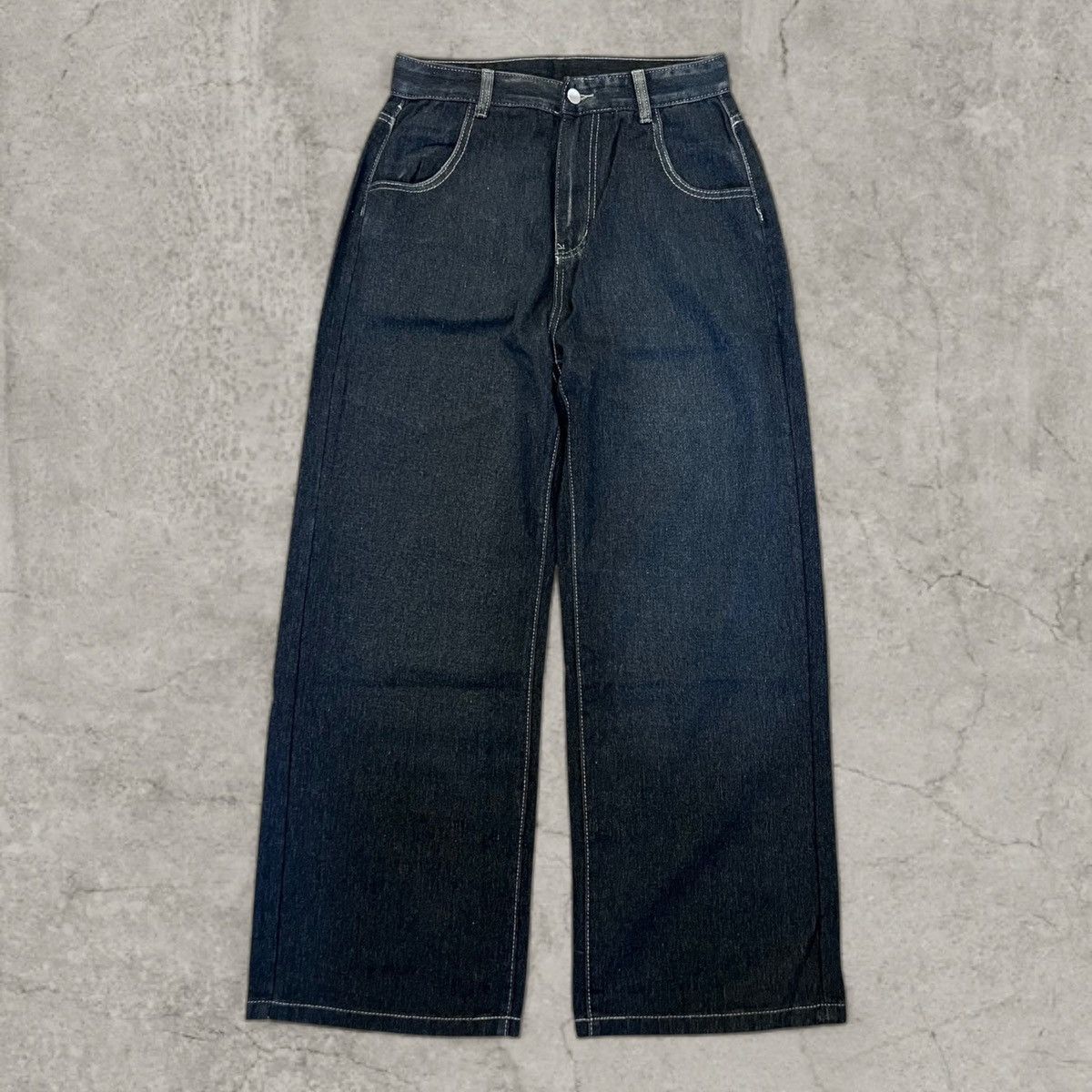 Japanese Brand Cool wide skater Japanese style jeans in faded black. Size M Size US 32 / EU 48 - 3 Thumbnail