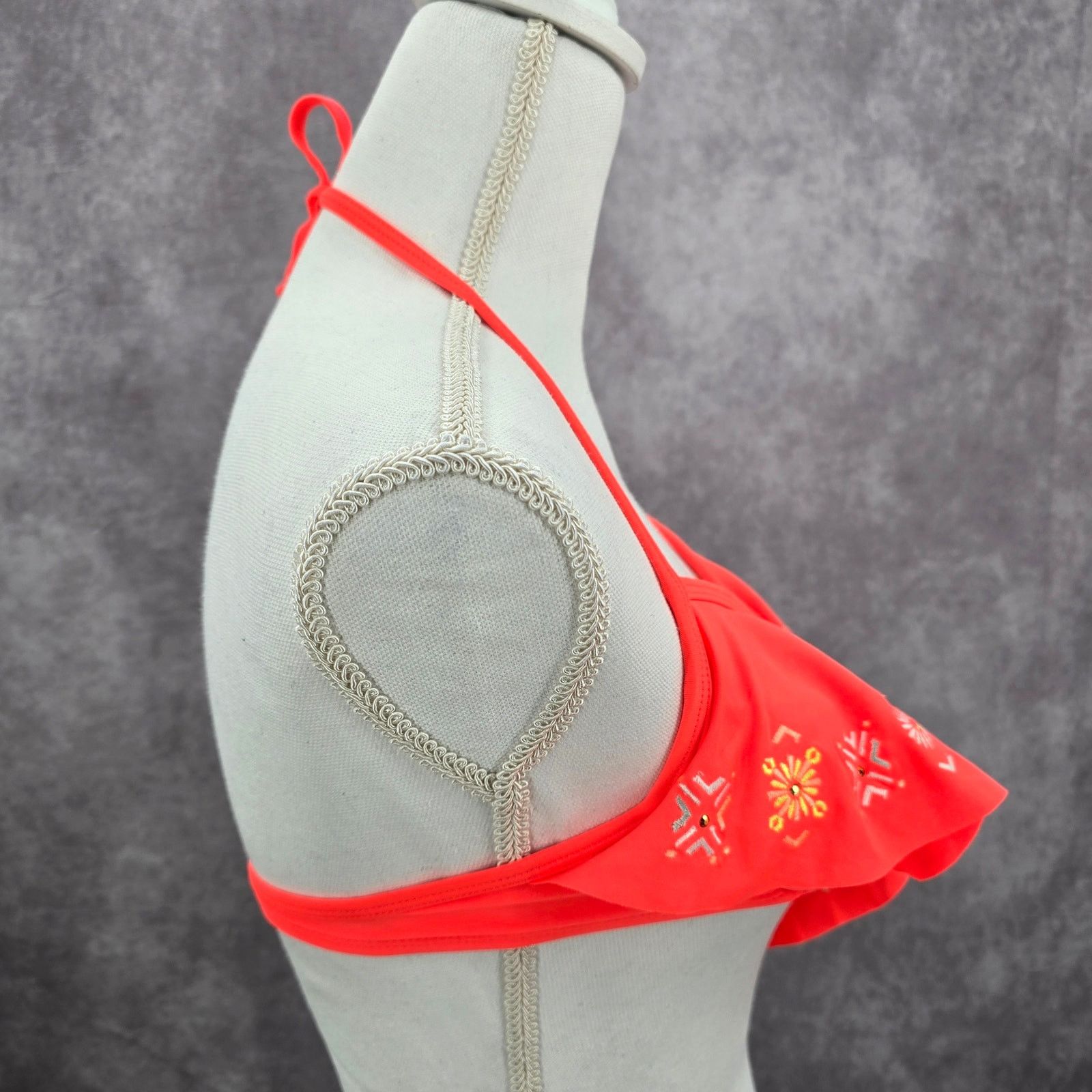 Other Xhilaration Orange Ruffle Floral String Hook Bikini Top S Size ONE SIZE - 2 Thumbnail