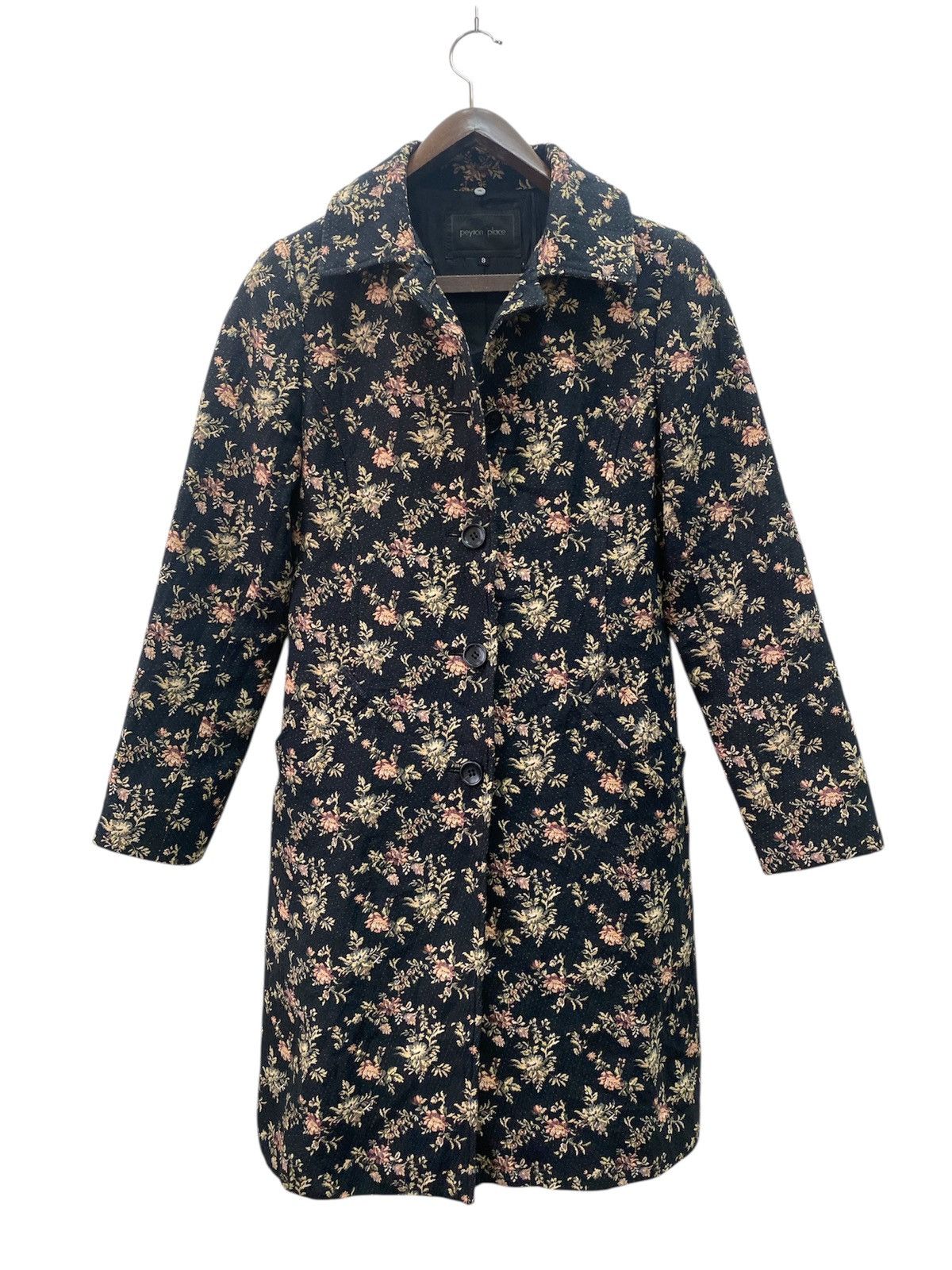 If Six Was Nine Japanese Fashion Peyton Place Black Floral Trench Coat Size S / US 4 / IT 40 - 1 Thumbnail