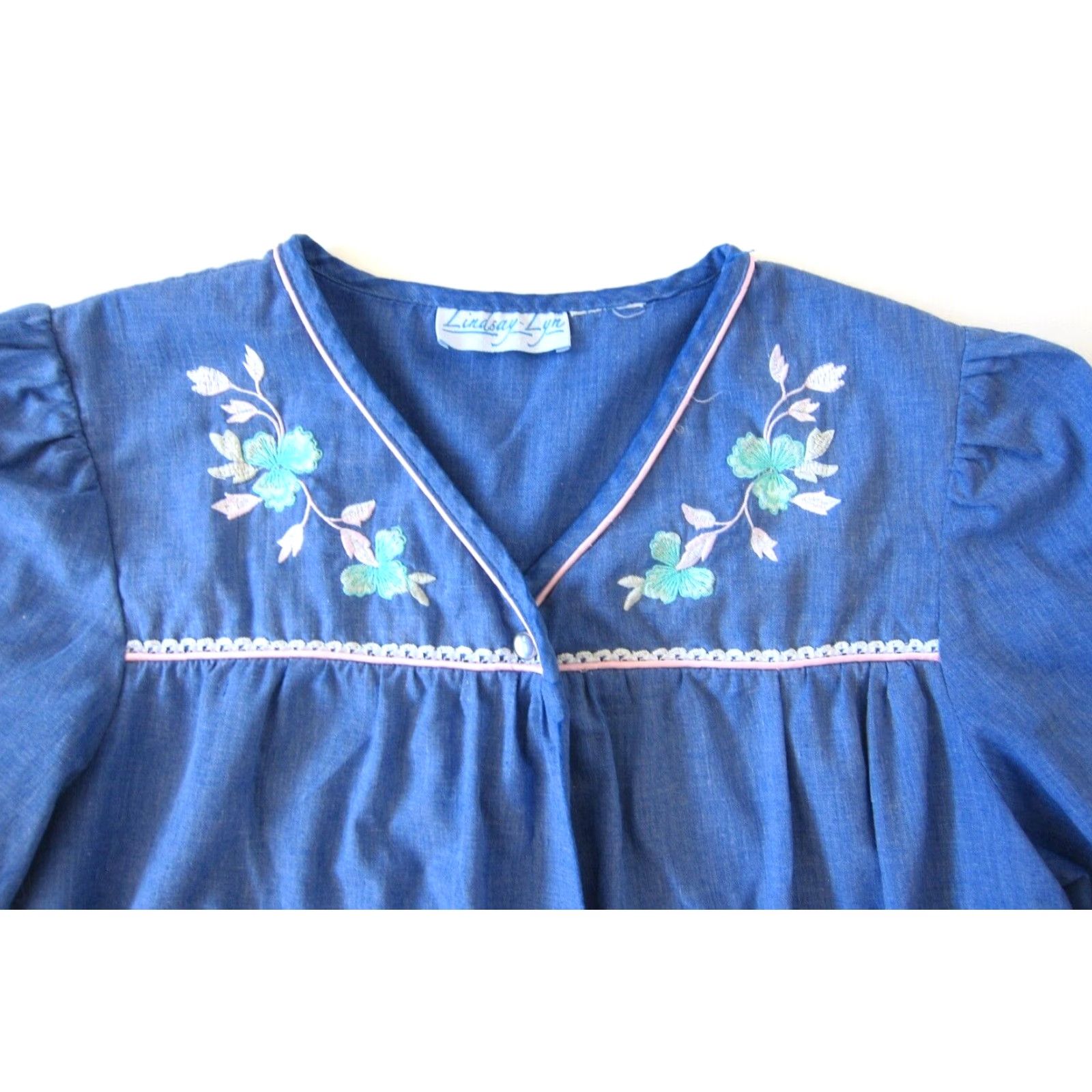 Vintage Lindsay-Lyn Blue Pink Floral Button Down Pocket Nightgown Maxi House Dress S-M Womens Vintage Size S / US 4 / IT 40 - 5 Thumbnail