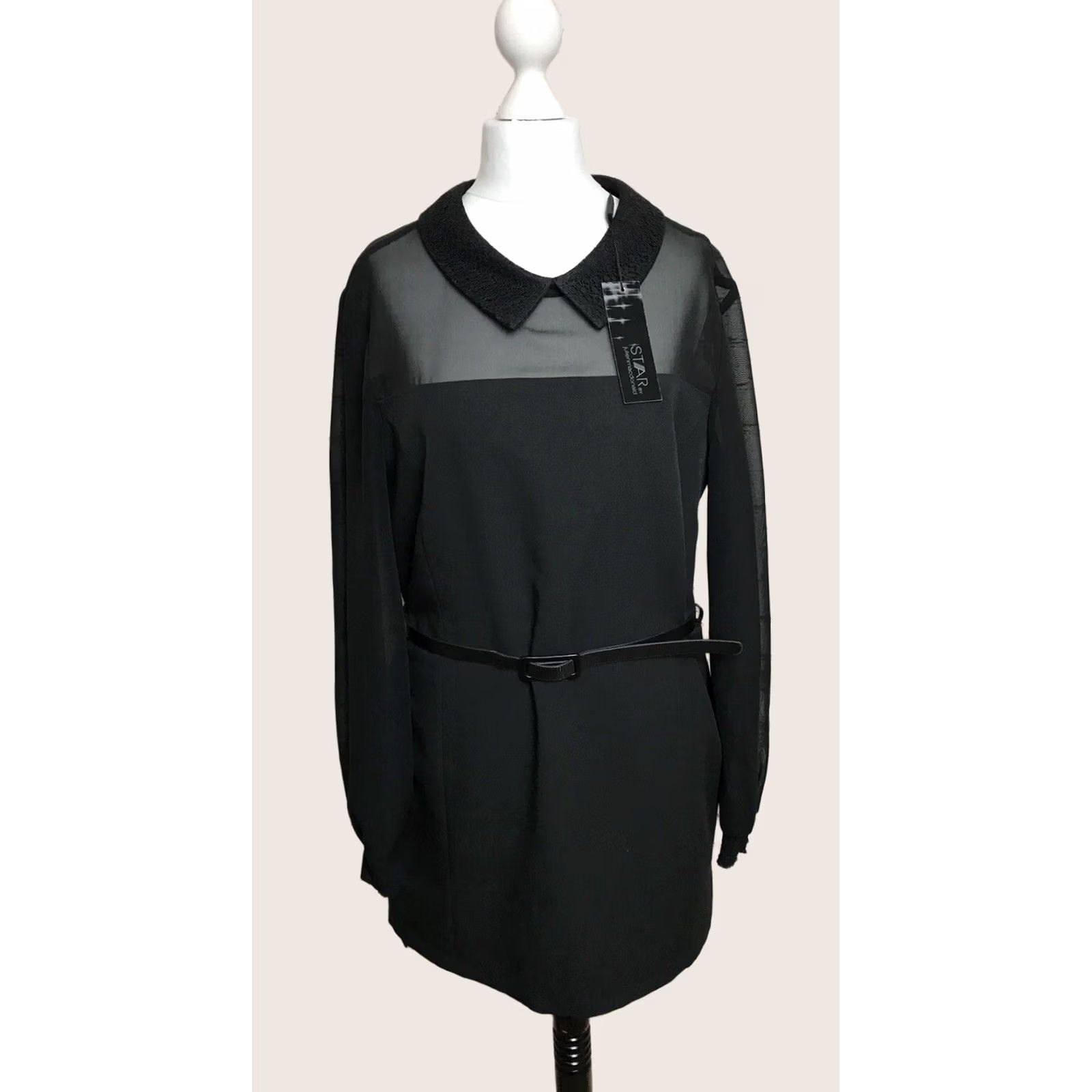 Vintage Nikes Star By Julien Macdonald Dress UK 12 Women’s Long Sleeve Sheer Black Star Pattern Dress with Defect Size XL / US 12-14 / IT 48-50 - 1 Thumbnail