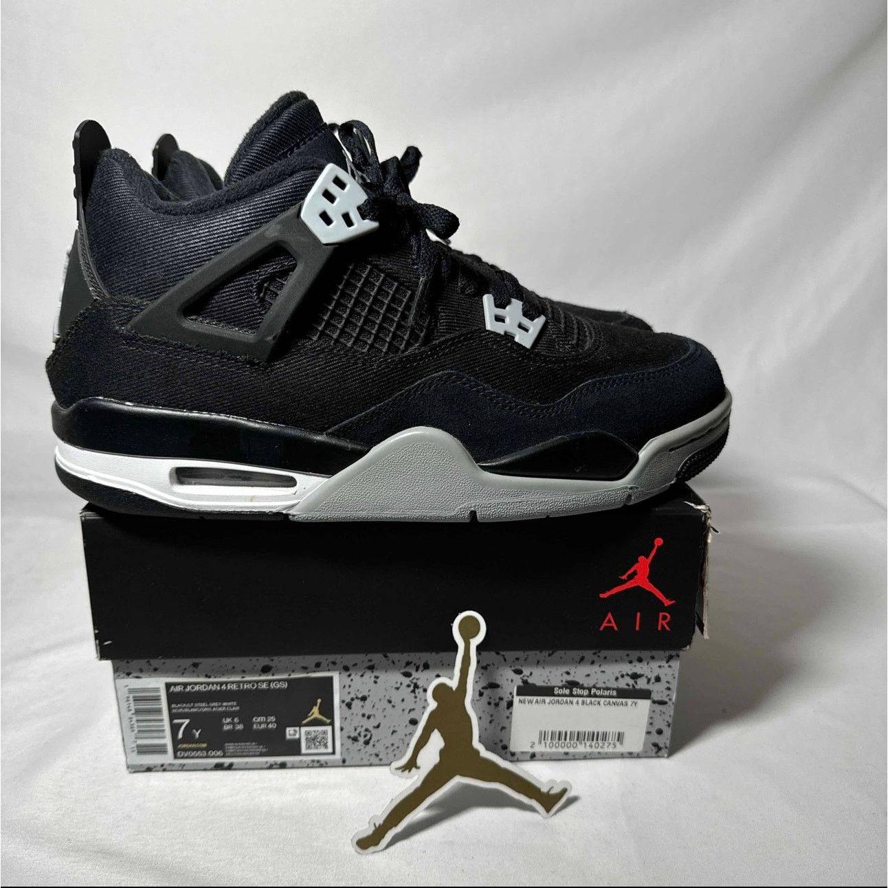 Size 7 - Air Jordan 4 Retro SE GS Black Canvas Men's Shoes
