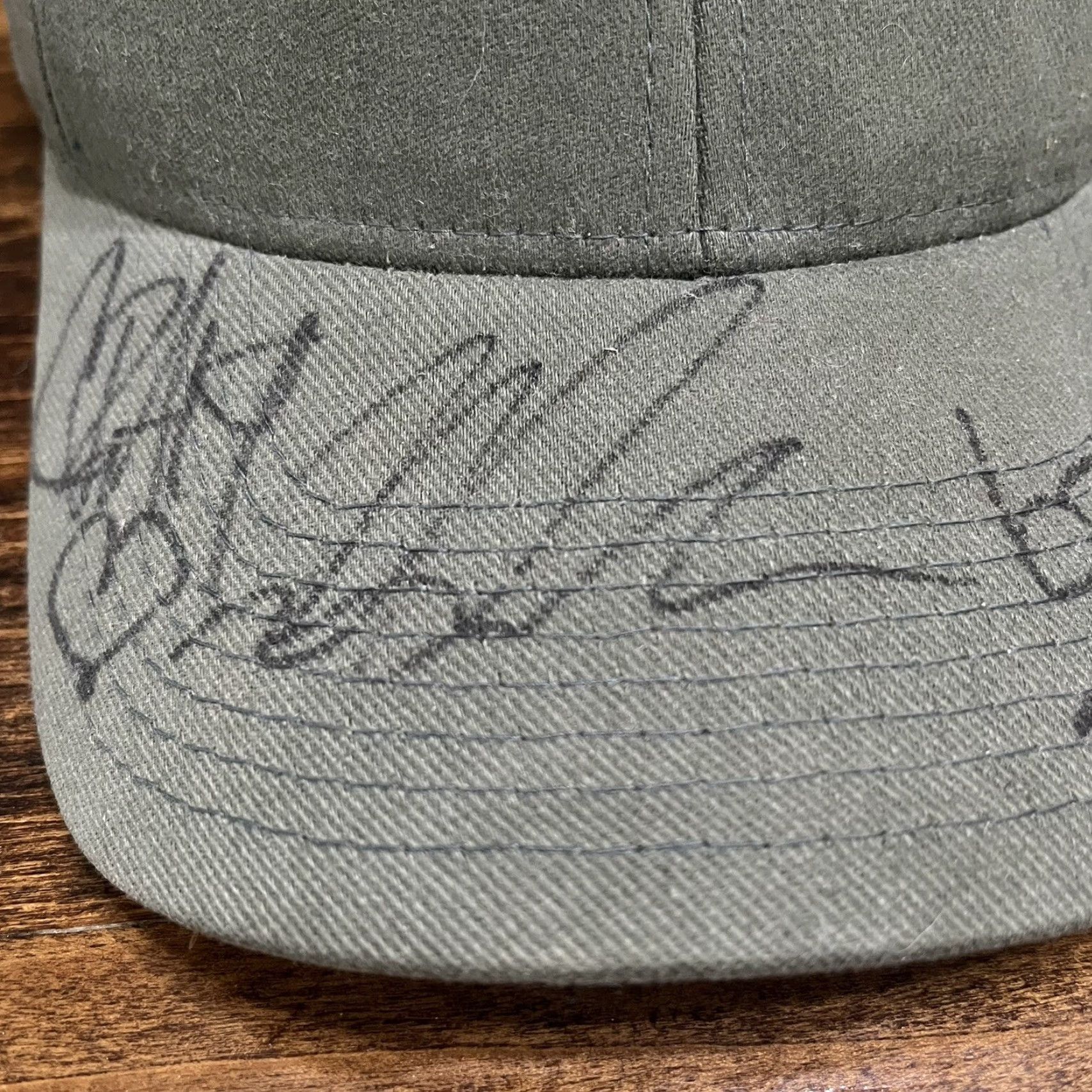 Vintage VINTAGE Flexfit Baseball Cap Hat Mens One Size S/M Green Signed Autograph 90s Punk Rock Tour Size ONE SIZE - 3 Thumbnail