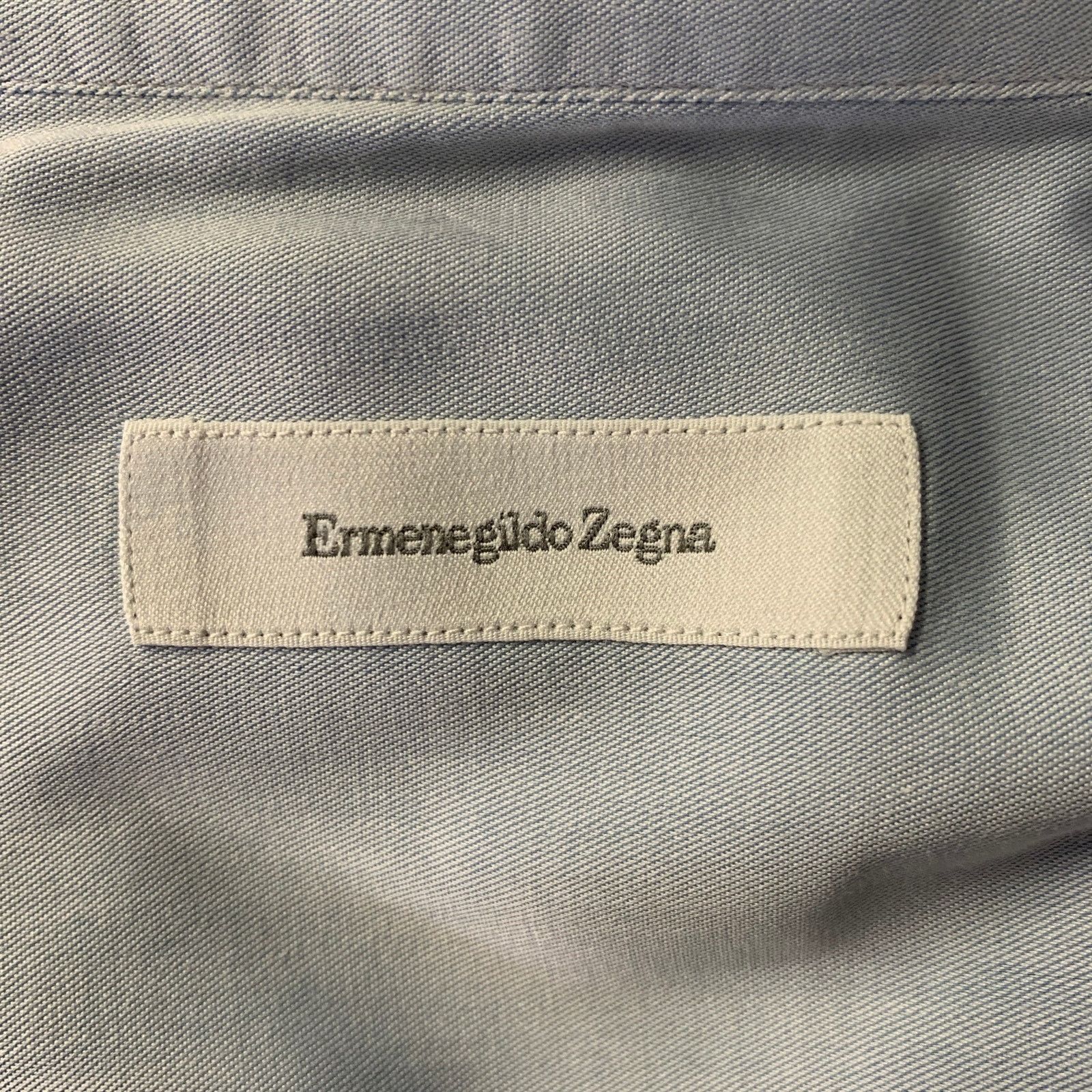 Ermenegildo Zegna ERMENEGILDO ZEGNA L Light Blue Heather Cotton LS Shirt Size 48R - 4 Thumbnail