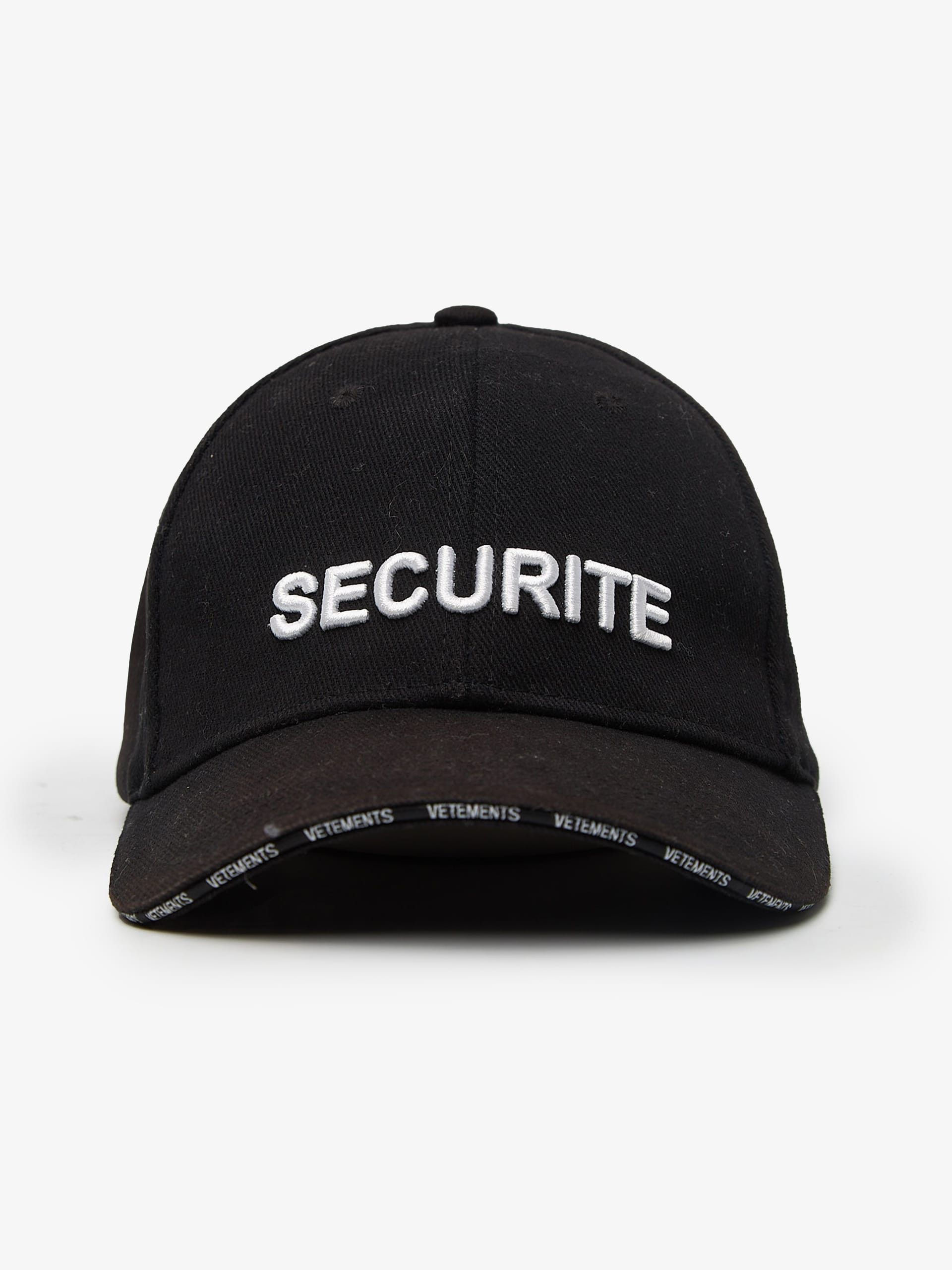 image of Vetements Black Securite Embossed Cotton Cap, Men's