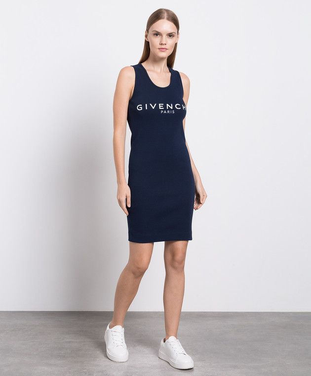 Givenchy o1srvl11e0625 Mini Dress With Logo Print in Navy Blue Size XL / US 12-14 / IT 48-50 - 3 Thumbnail