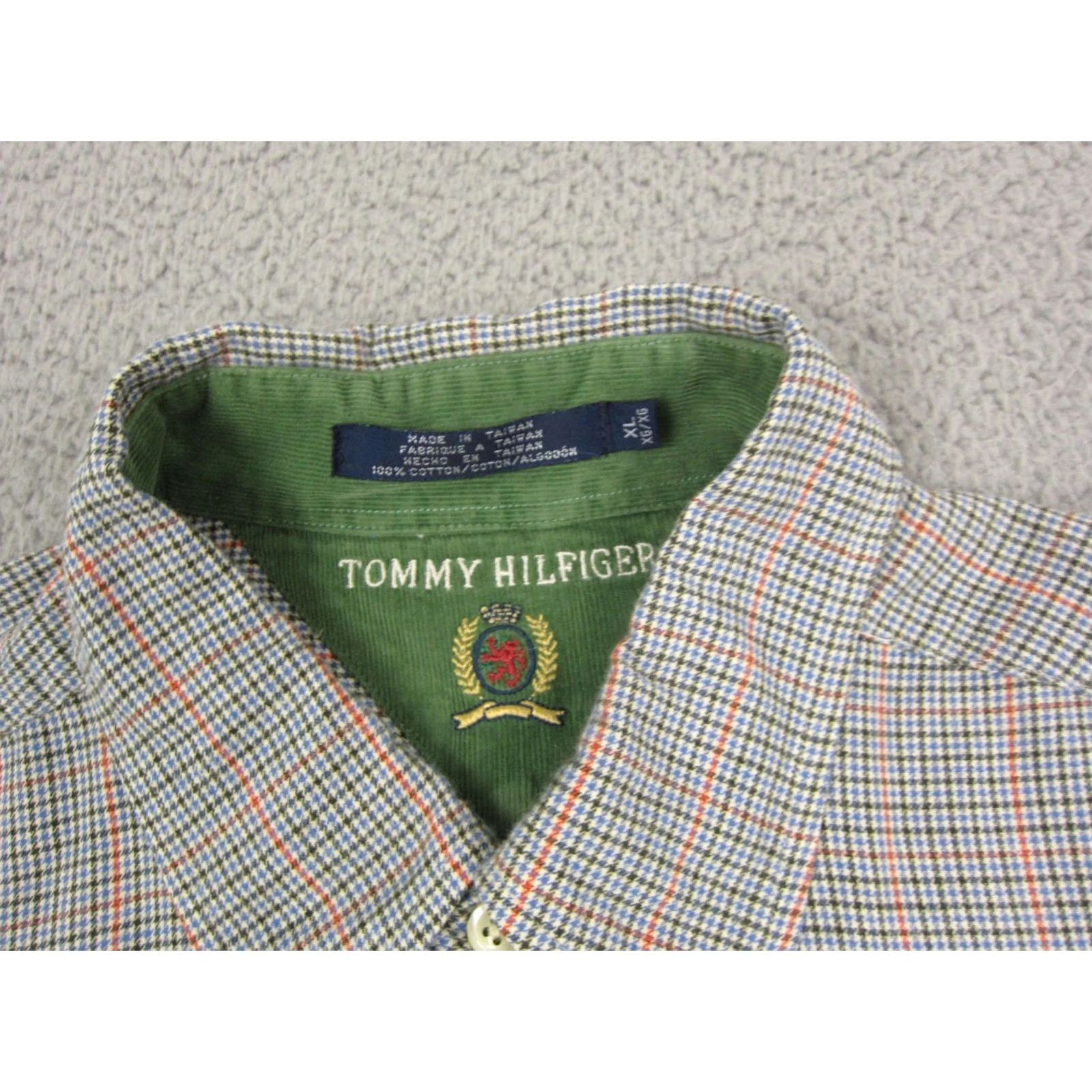 Tommy Hilfiger VINTAGE Tommy Hilfiger Shirt Adult XL Blue Houndstooth Crest 90s Men Size US XL / EU 56 / 4 - 4 Thumbnail