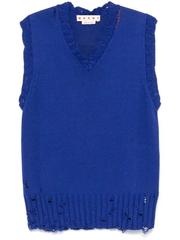 Marni o1w1db11125 Cotton V-Neck Vest in Blue Size US L / EU 52-54 / 3 - 1 Thumbnail