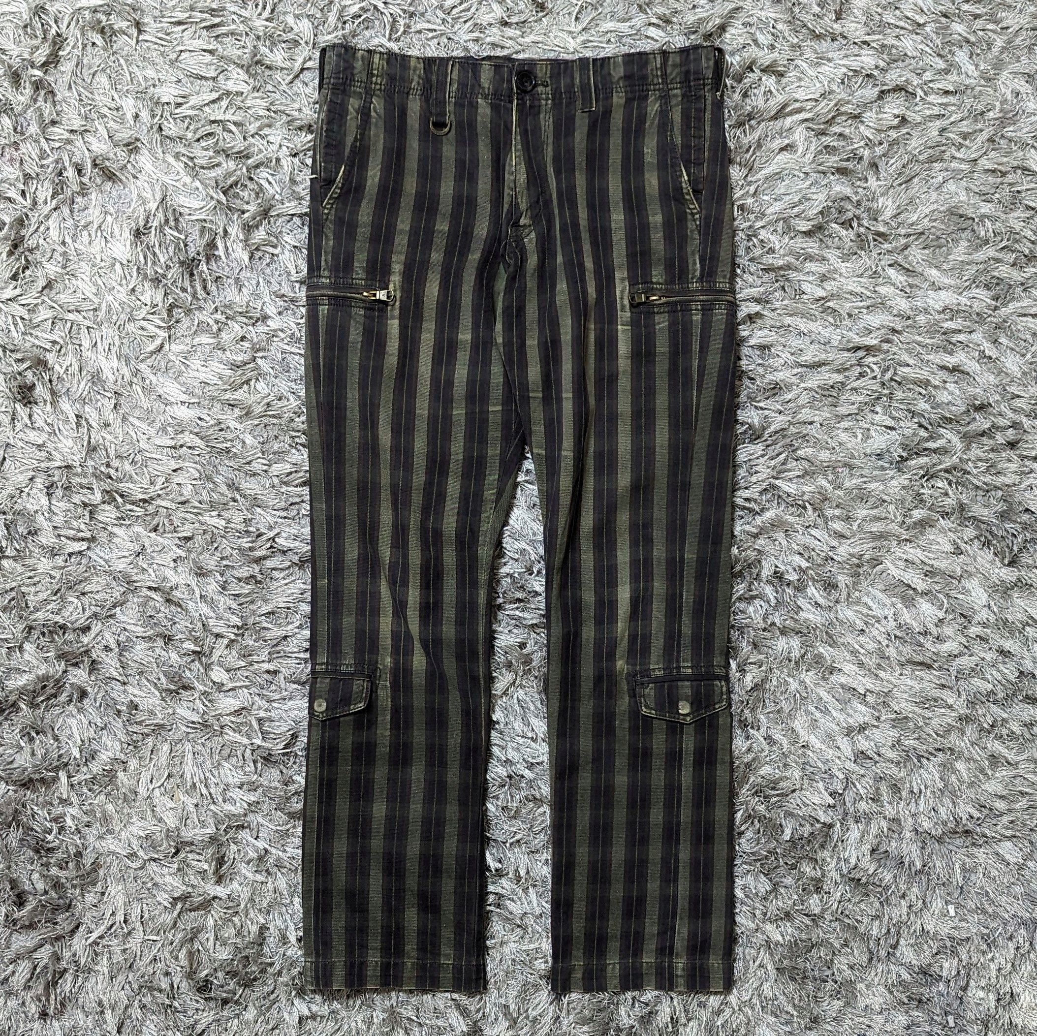 image of Vintage 90's Abahouse Stripes Cargo Zipper Pants Trousers in Green, Men's (Size 31)