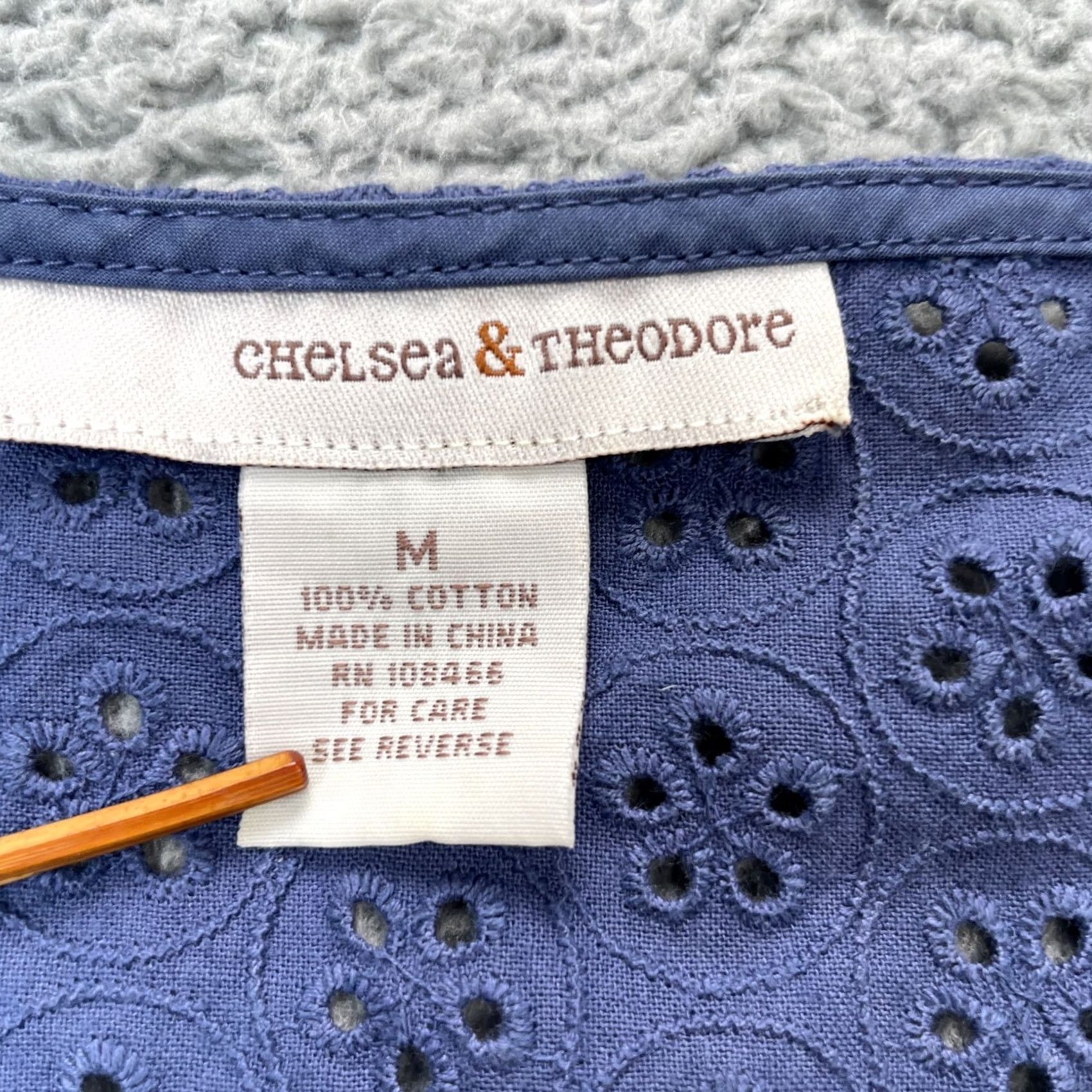 Vintage Chelsea And Theodore Womens Blue Floral Eyelet Top Medium Cotton Lace Up Cottage Size M / US 6-8 / IT 42-44 - 3 Thumbnail