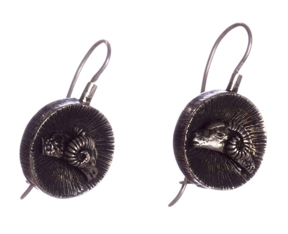 Handmade Sterling Silver Ram Head Coin Earrings Size ONE SIZE - 1 Thumbnail
