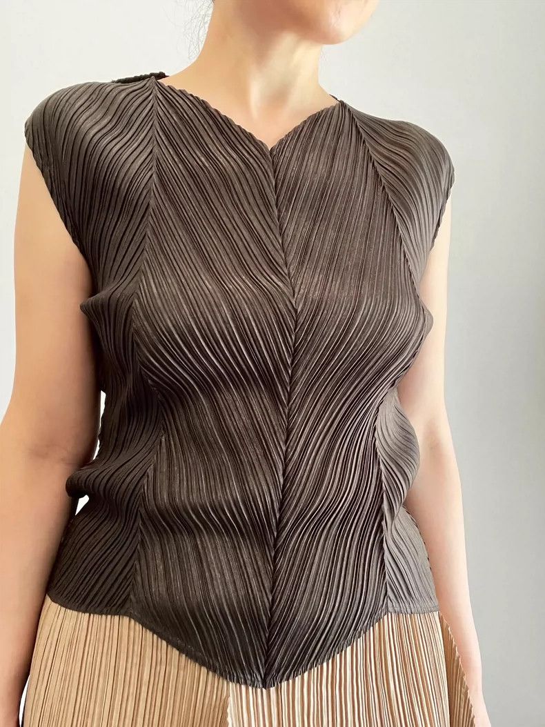 Issey Miyake Issey Miyake Grey herringbone twill pleated mainline top Size M / US 6-8 / IT 42-44 - 4 Thumbnail