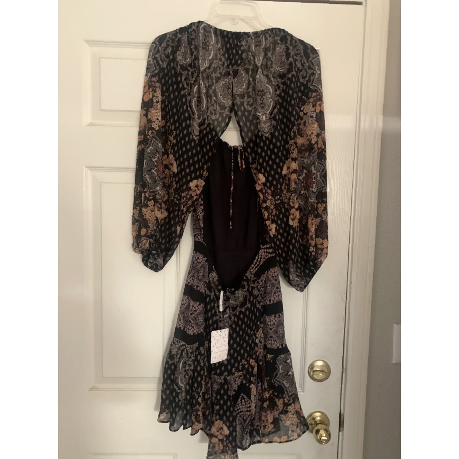 Free People Free People Women Black Combo Boho Chiffon Mini Dress XS Size XS / US 0-2 / IT 36-38 - 4 Thumbnail