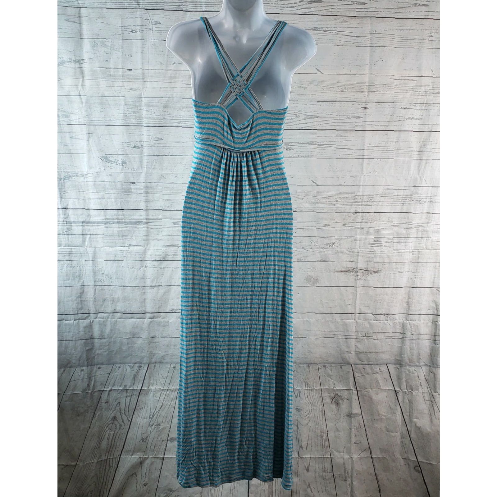 Calvin Klein Calvin Klein Maxi Dress Womens Sz 4 Gray Blue Stripe Scoop Neck Sleeveless Rayon Blend Long Dress Size S / US 4 / IT 40 - 5 Thumbnail