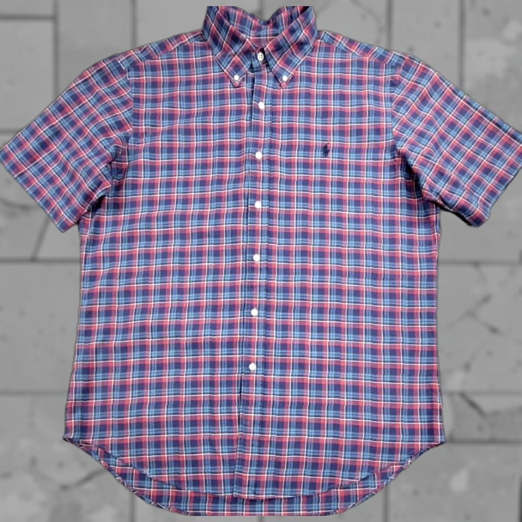 Polo Ralph Lauren Polo Ralph Lauren Button-Up Shirt L Multicolor Plaid Short Sleeve Denim Blue Pink White Logo Classic Fit Mens Legible Comfort Size US L / EU 52-54 / 3 - 1 Thumbnail