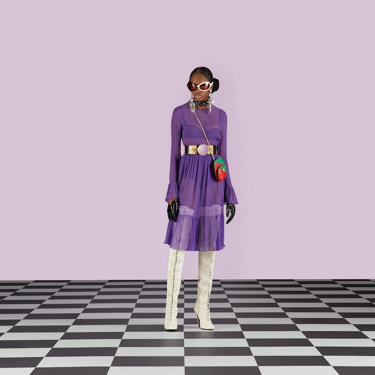 Gucci o1s1wg111025 Silk Chiffon Midi Dress in Purple Size XS / US 0-2 / IT 36-38 - 2 Thumbnail