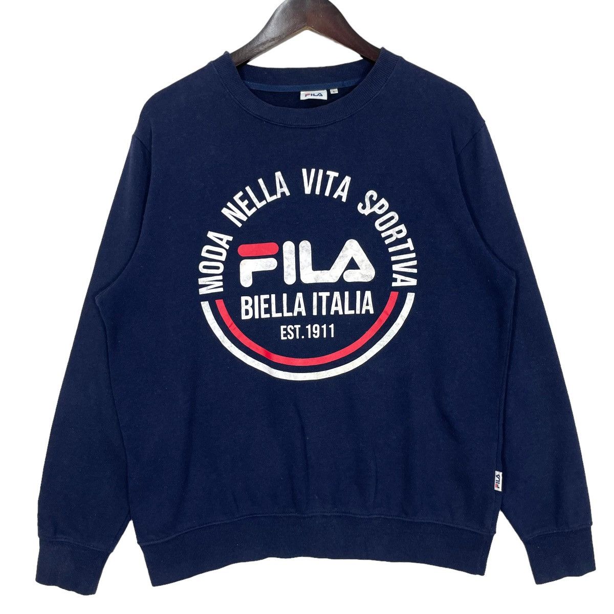 image of Fila Biella Italia Est.1911 Sweatshirt Navy Moda Nella Vita, Men's (Size Medium)