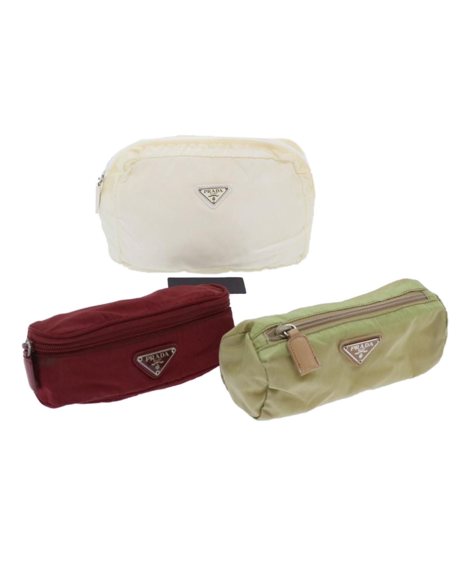 image of Prada Set Of 3 Nylon Pouches in White, Women's