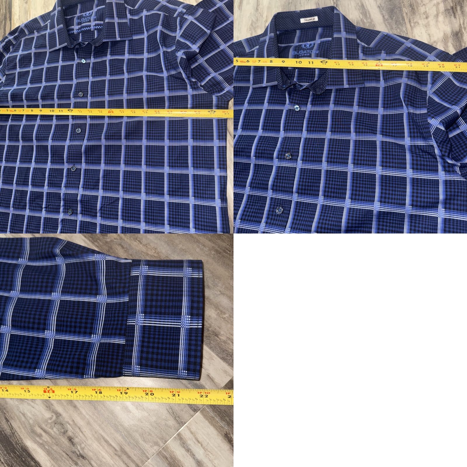 BUGATCHI Bugatchi Shaped Fit Mens Dress Shirt Blue Plaid Long Sleeve Cotton XL Button Size 46R - 8 Thumbnail