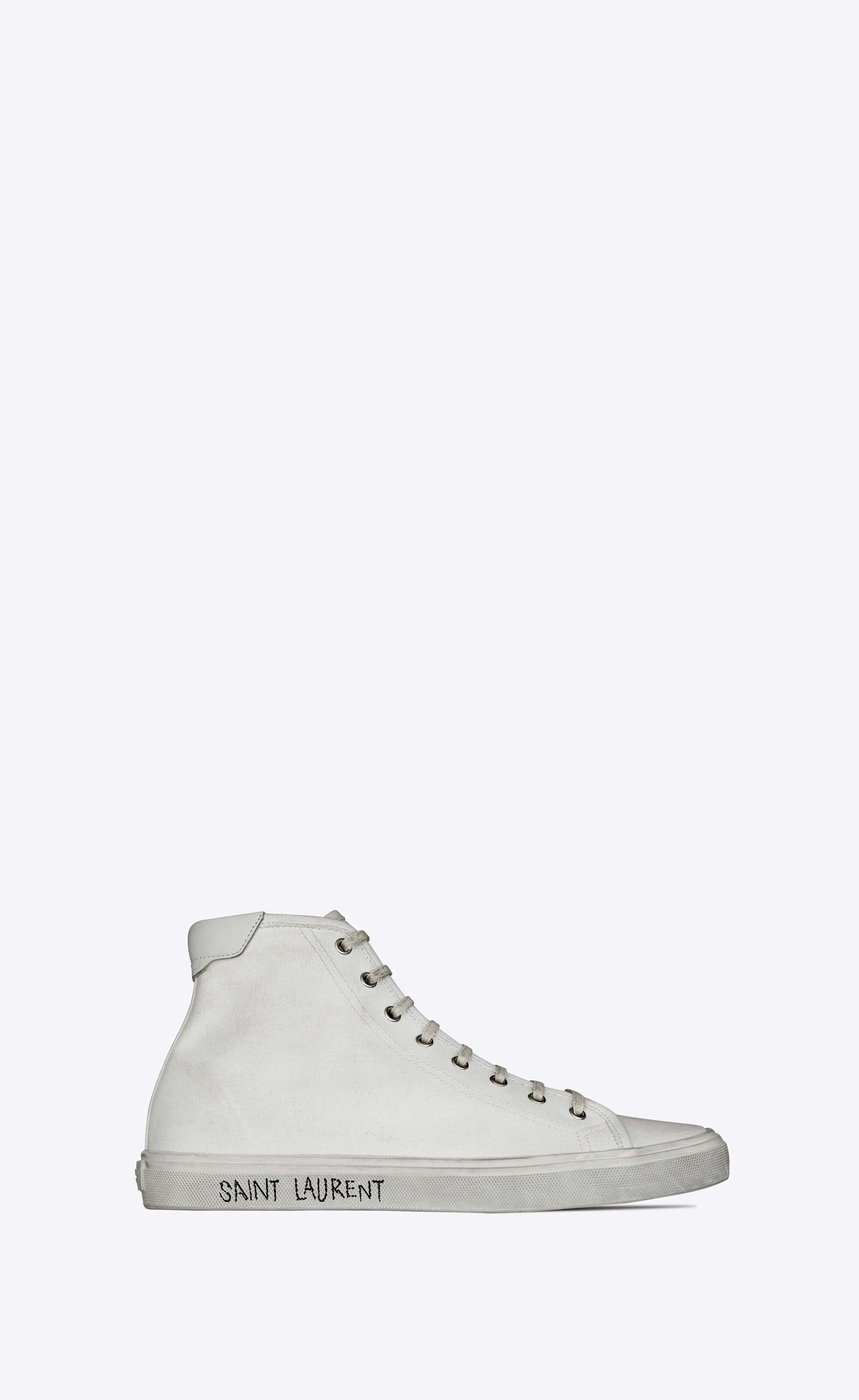 Saint Laurent Paris o1bcso1str1224 Malibu Mid Top Sneakers In Canvas in White Size US 7 / EU 40 - 1 Thumbnail