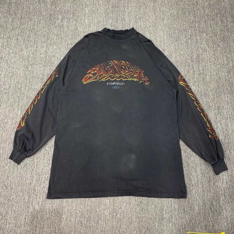 Balenciaga Balenciaga Washed Black Flame Disaster Long Sleeve Sweatsh Size US M / EU 48-50 / 2 - 1 Thumbnail