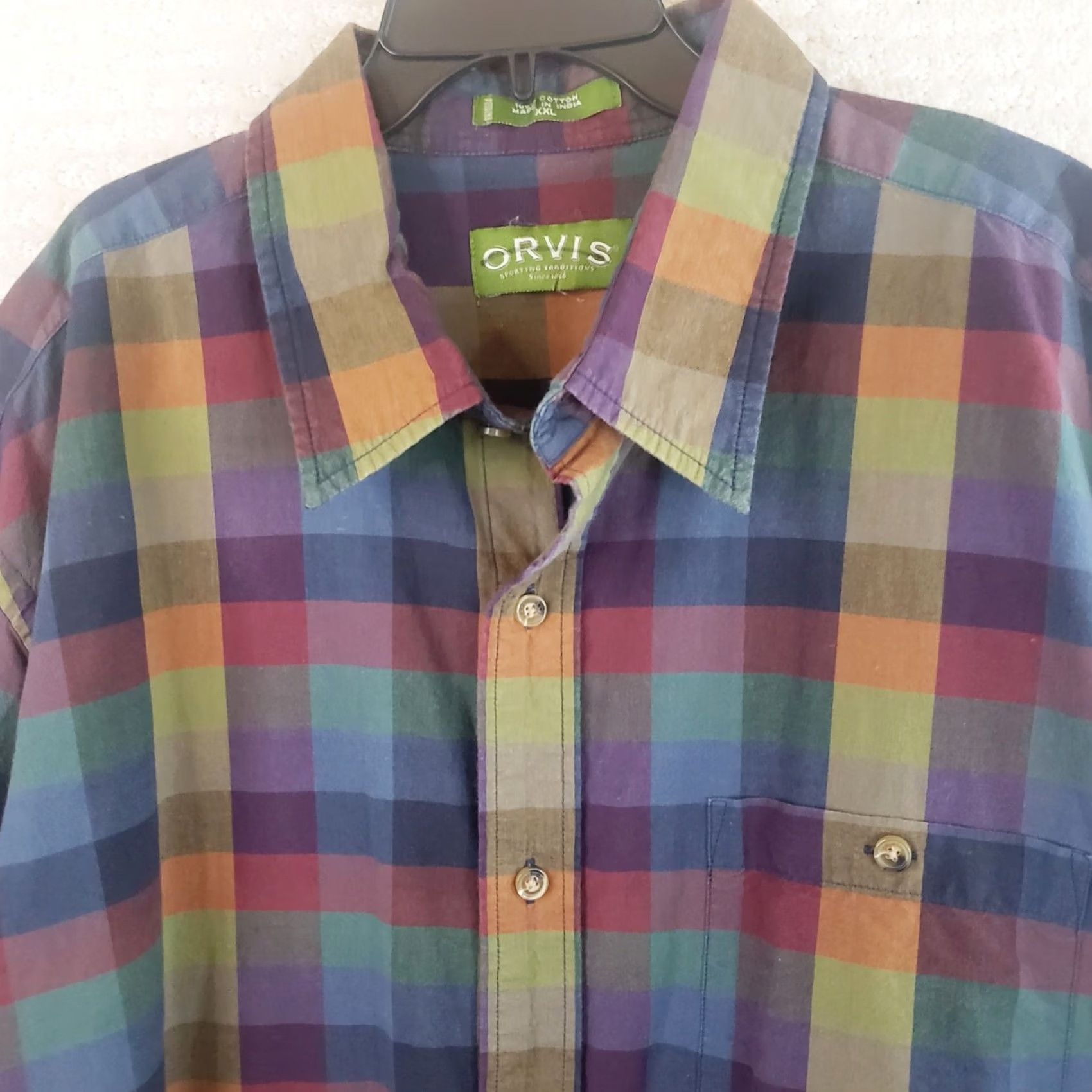 Orvis Orvis Men XX L Short Sleeve Button-Up Shirt Multicolor Cotton Plaid Outdoor Casual Button-Down Collar Men’s Xxl Regular Fit Size US XXL / EU 58 / 5 - 3 Thumbnail