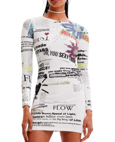Desigual VEST WAPAS M Patterned Long Sleeve Mini Dress 89015 Size M / US 6-8 / IT 42-44 - 2 Thumbnail