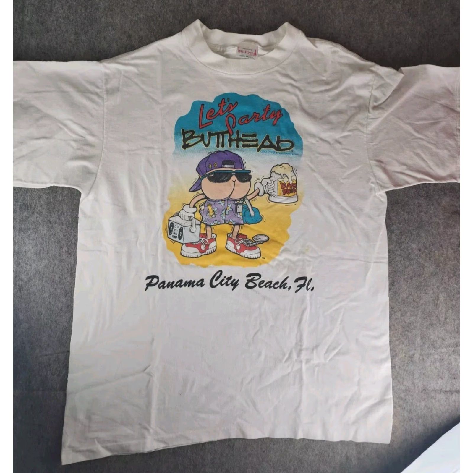 Vintage VINTAGE 1990s Butthead T-Shirt SZ Shirt XL White Mens Funny USA Panama City Fl Size US XL / EU 56 / 4 - 2 Thumbnail