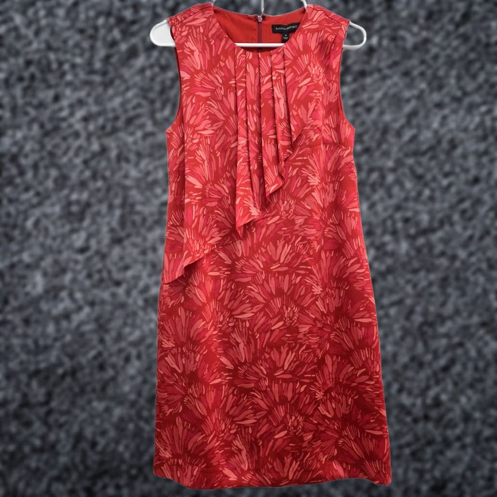 Banana Republic NWT Banana Republic Womens Red Sleeveless Ruffle Dress W/Liner 0 A-Line Zip Floral Knit Polyester Size XS / US 0-2 / IT 36-38 - 1 Thumbnail