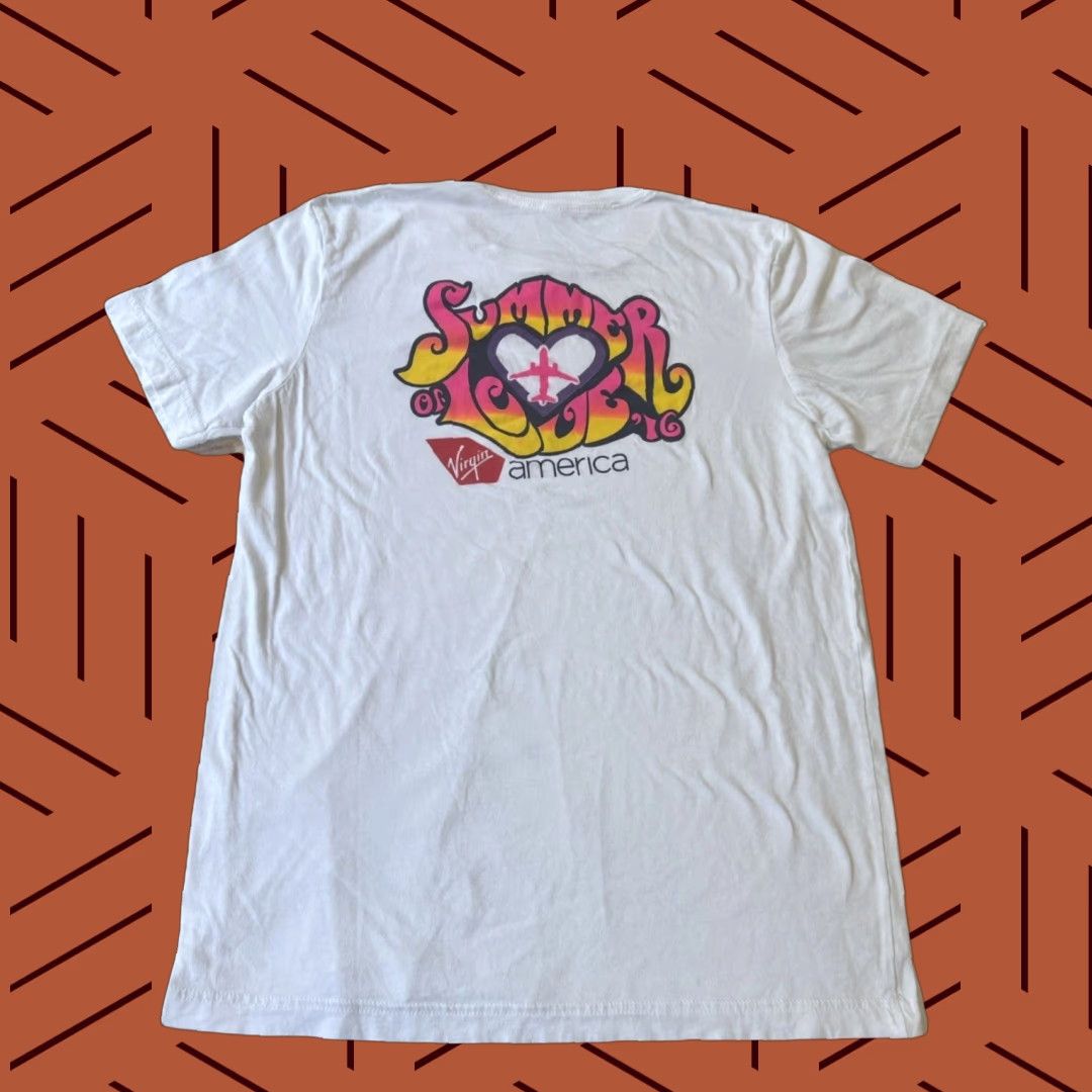 Vintage VINTAGE Summer Of Love ‘16 VIRGIN America Airlines Hippy 60’s Tee Shirt Medium White New Size US M / EU 48-50 / 2 - 1 Thumbnail