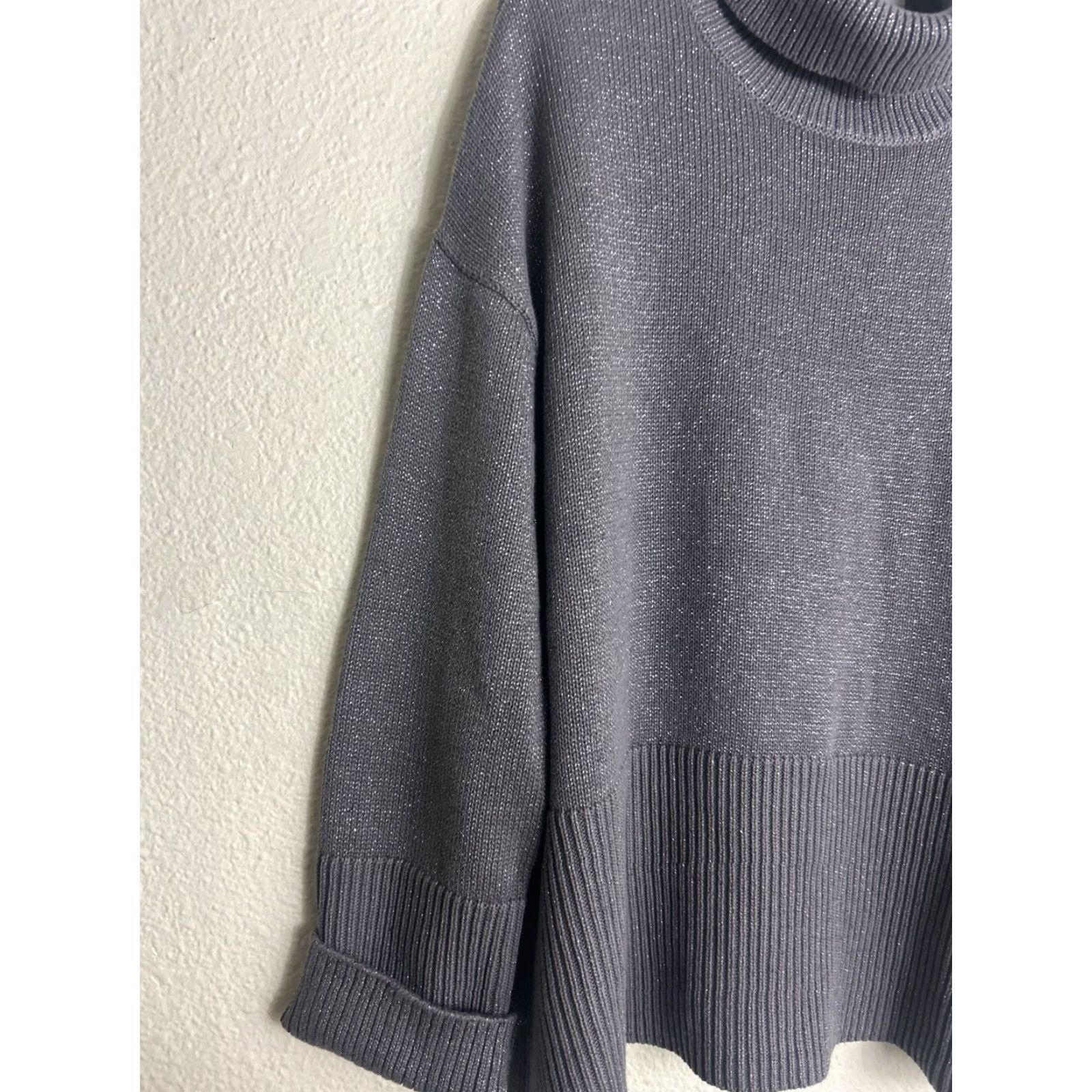 Gap Gap Sweater Womens Large Turtleneck Silver Lurex 24/7 Split Hem Pullover Size L / US 10 / IT 46 - 2 Thumbnail