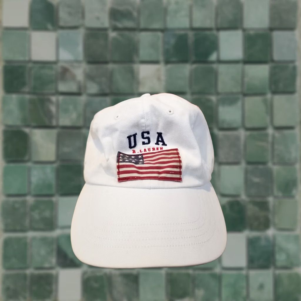 Ralph Lauren VINTAGE Ralph Lauren POLO USA FLAG White Hat One Size Baseball Cap Mens Size US M / EU 48-50 / 2 - 1 Thumbnail