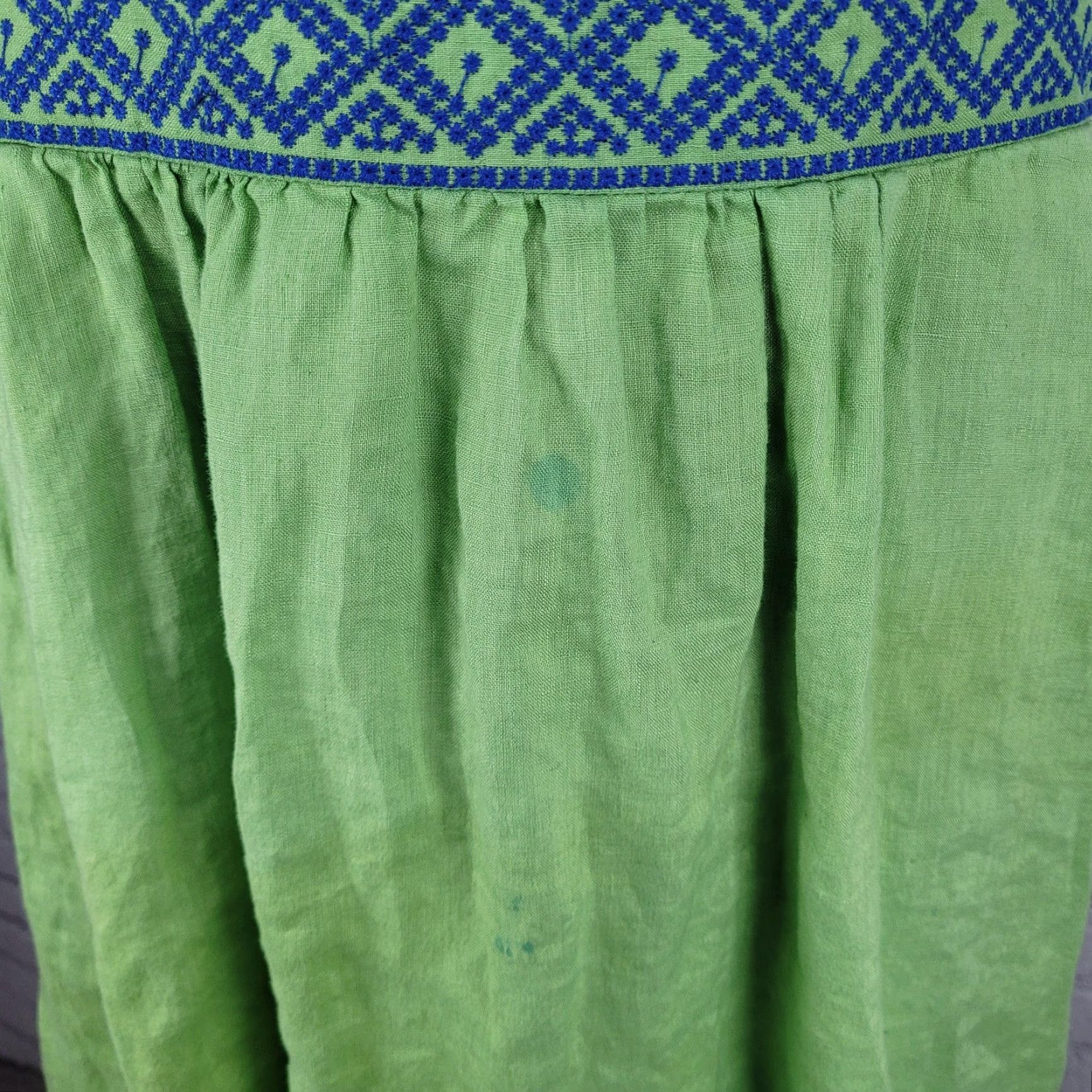Lands' End Lands' End Green 100% Linen Embroidered Sleeveless Lined Short A-Line Dress 6 Size 28" / US 6 / IT 42 - 5 Thumbnail