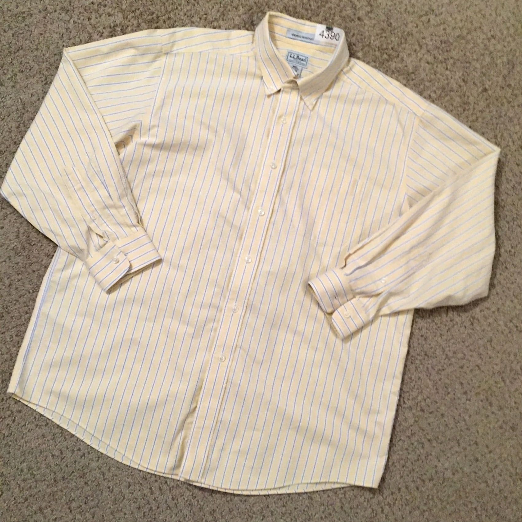 Vintage L.L. Bean Shirt Mens 16.5 Yellow Striped Long Sleeve Button Up Size US XL / EU 56 / 4 - 2 Thumbnail