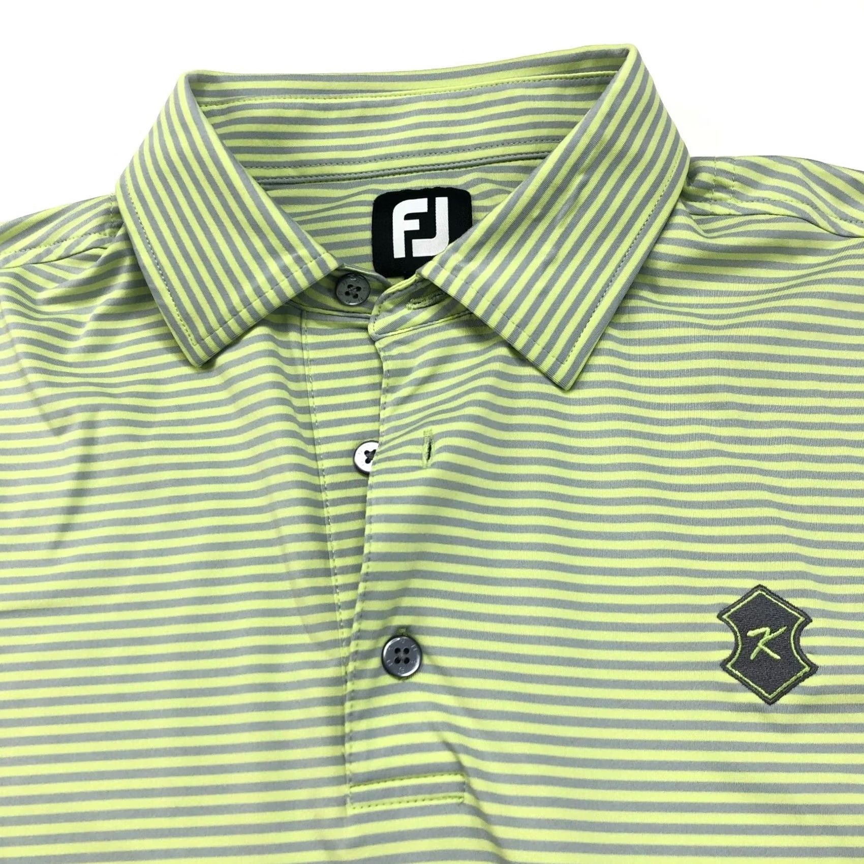 Footjoy FootJoy Polo Shirt Mens Golf SS Stretch Button Striped Large Lime Gray FJ Polo Shirt Comfort, Casual, Travel, Workwear Mens L Gray Button Polo Shirt Size US L / EU 52-54 / 3 - 2 Thumbnail