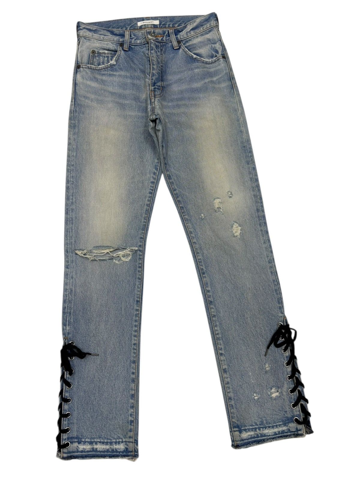 If Six Was Nine Moussy 🇯🇵 Lace Up Distressed Denim Jeans Size 28" / US 6 / IT 42 - 3 Thumbnail