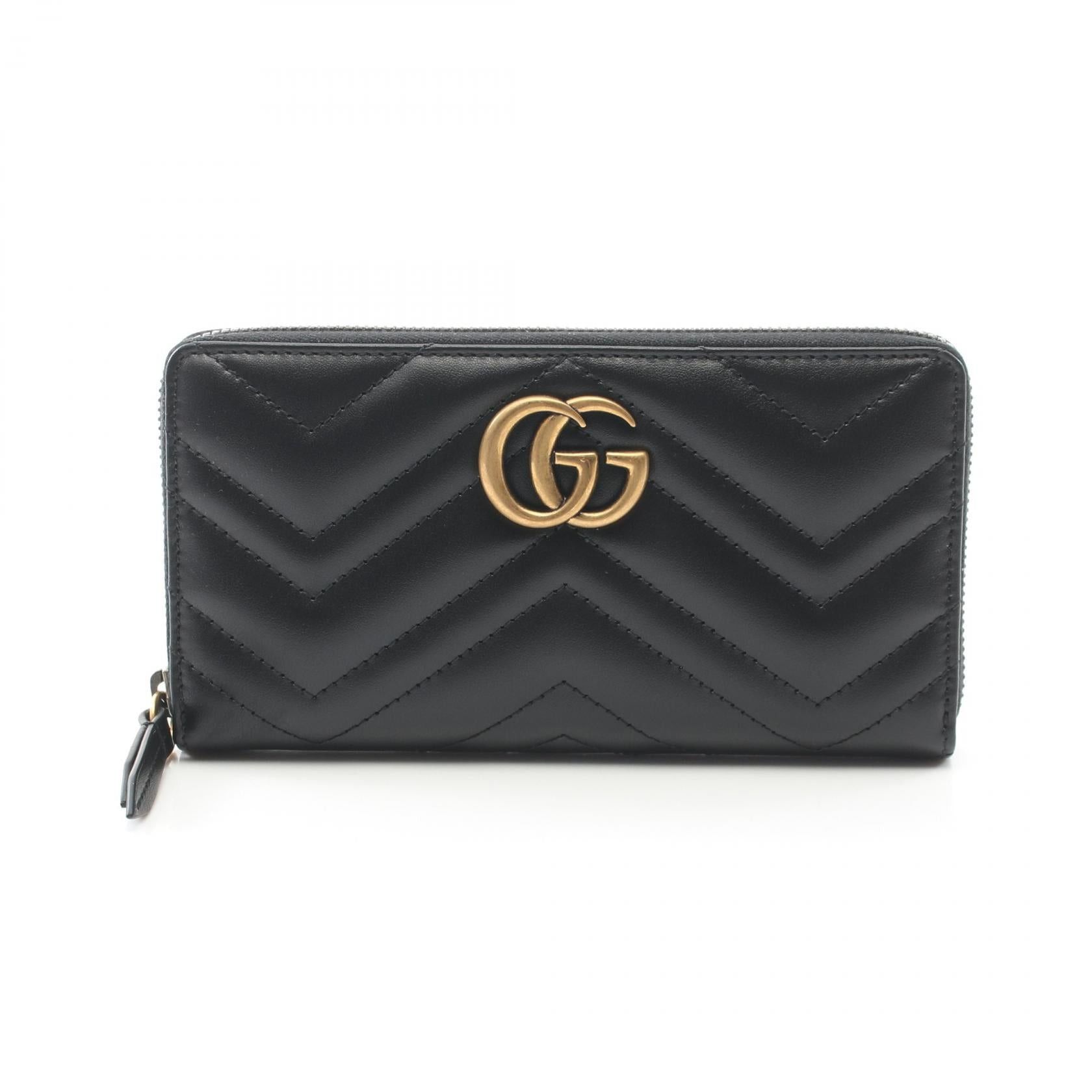 Gucci Gucci Gg Marmont Zip Around Wallet Round Zipper Long Leather Black Size ONE SIZE - 1 Thumbnail