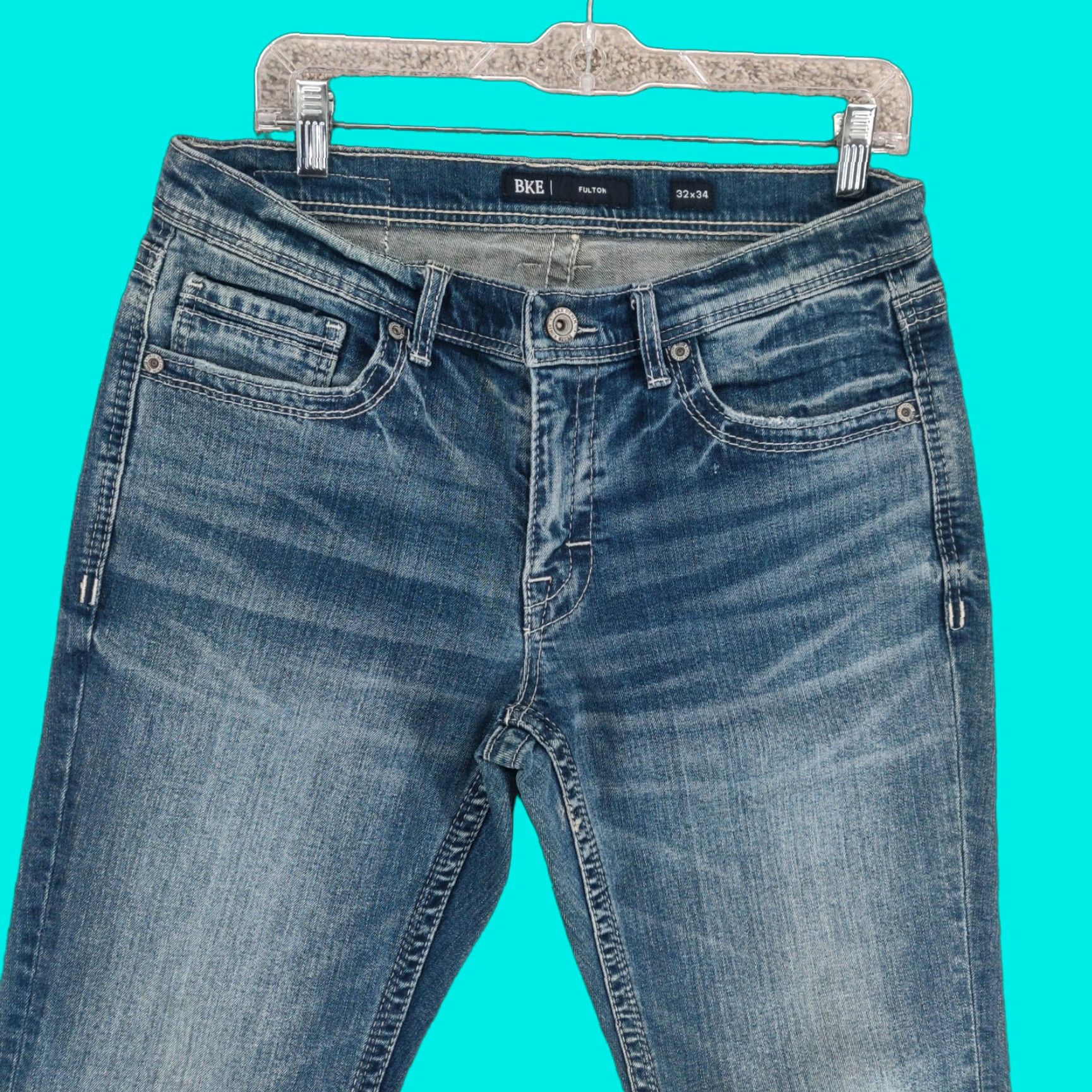 BKE BKE Fulton Jeans Mens 32X34 Blue Medium Wash Relaxed Straight Denim Pants Jeans Size US 32 / EU 48 - 1 Thumbnail