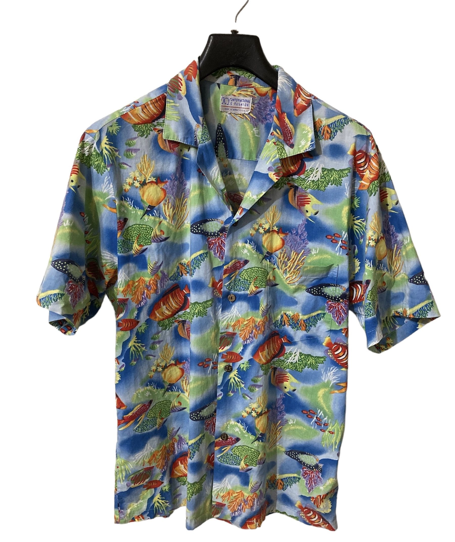 VTG Ky's Fish Blue Multicolor Cotton Poplin Hawaiian Shirt