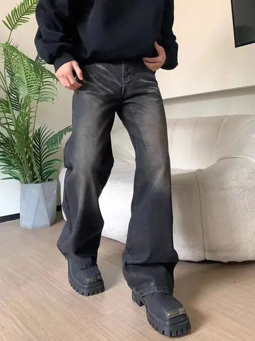 VIBE Vintage Washed Faded Wide Leg Black Jeans Size US 28 / EU 44 - 2 Thumbnail