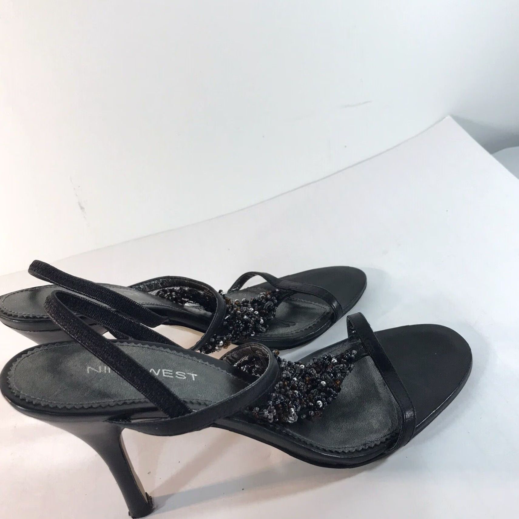 Nine West Nine West Saphyra Brown Leather Beaded T-Strap Heels Womens Size 6M 3in High Heel Size US 6 / IT 36 - 4 Thumbnail