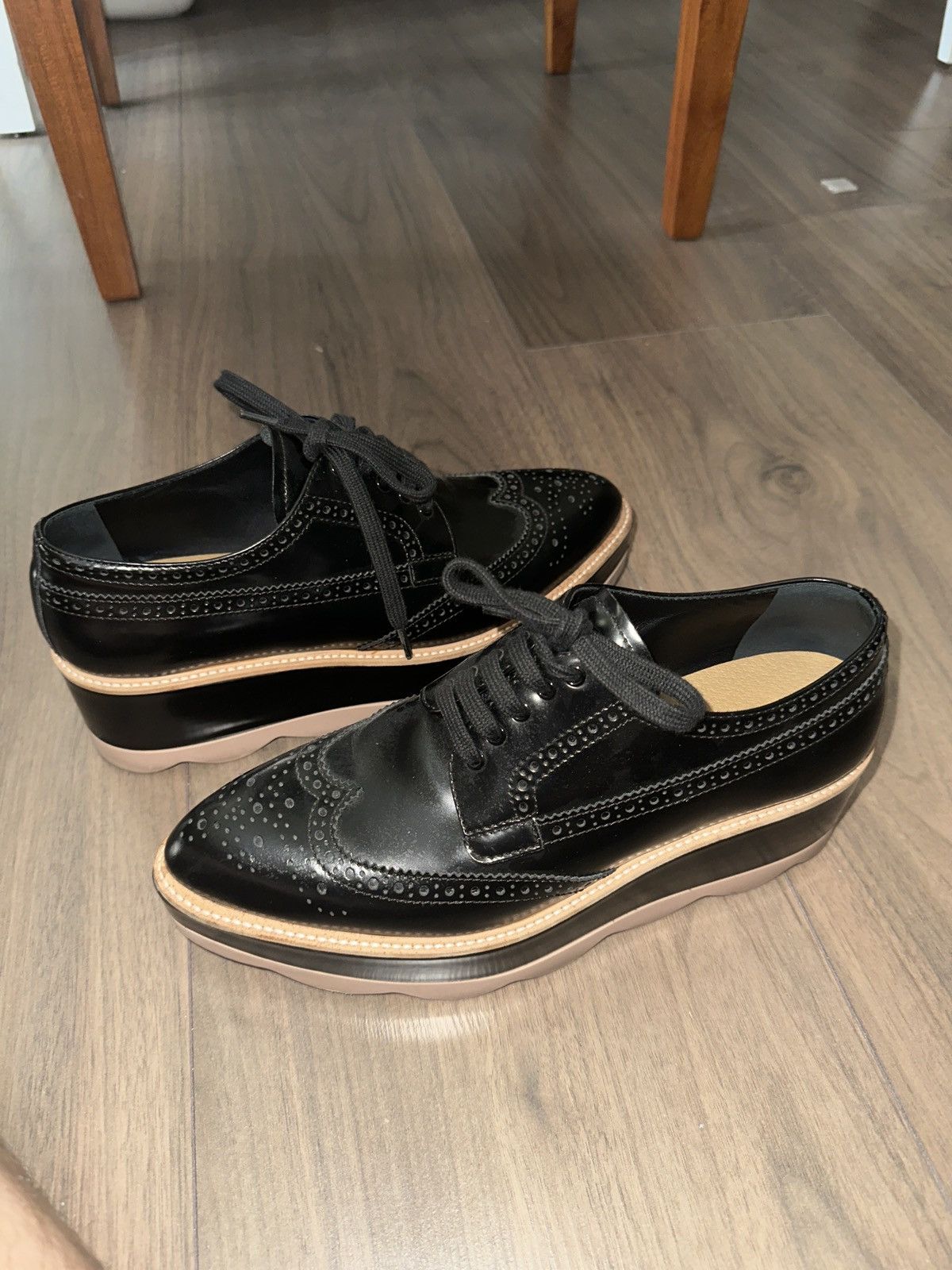 Prada Prada Black Leather Platform Shoes Size US 9 / IT 39 - 2 Thumbnail