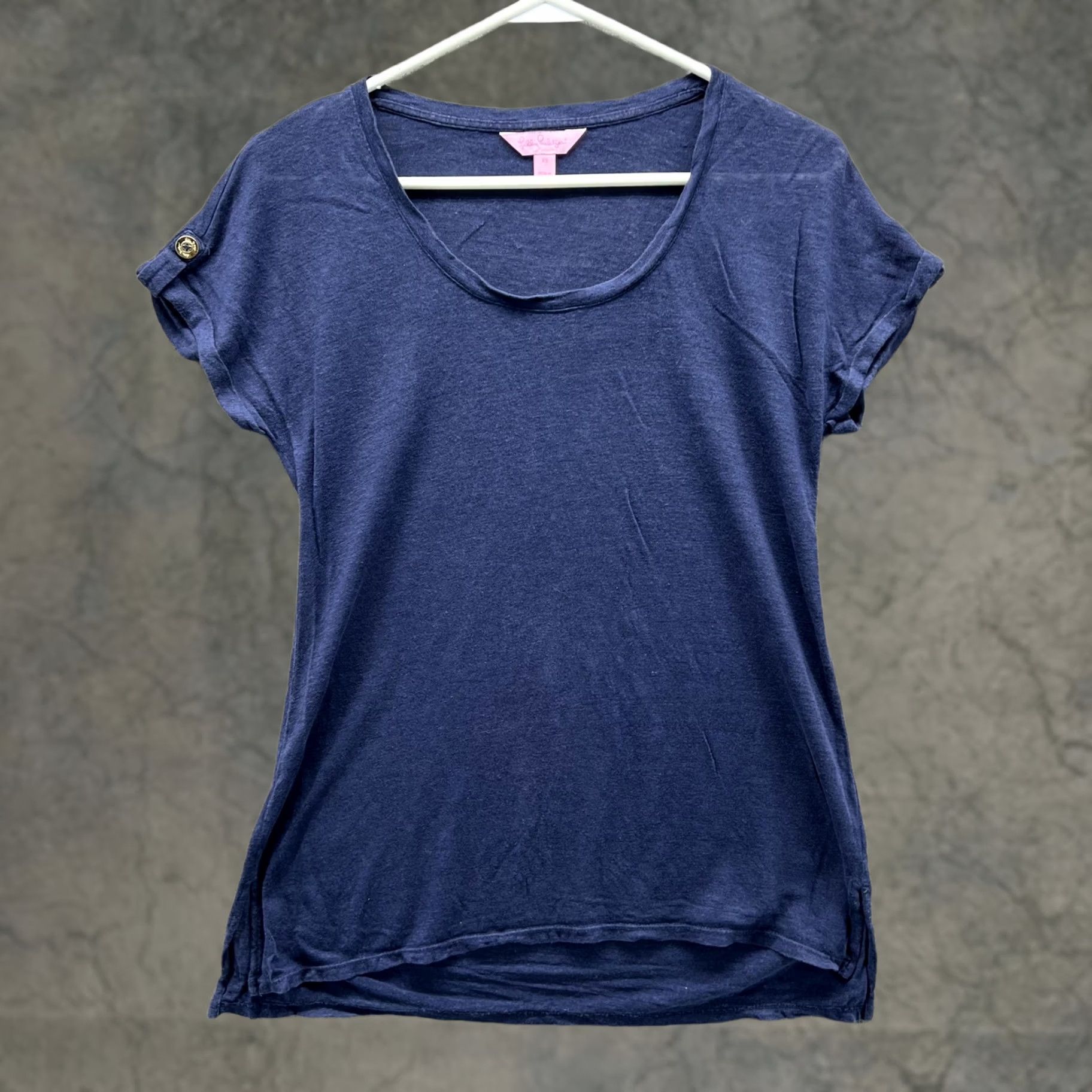 Lilly Pulitzer Lilly Pulitzer Shirt Womens XS Blue Linen Scoop Neck Roll Tab Short Sleeve Top Size XS / US 0-2 / IT 36-38 - 1 Thumbnail