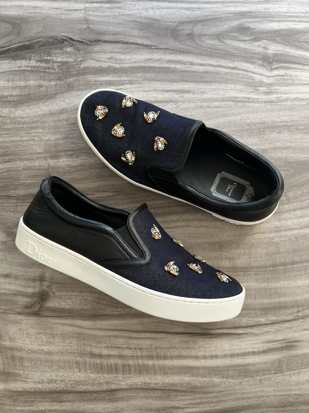 Dior Christian Dior Navy Denim Leather Bee Slip-On Size 8 Women’s Size US 8 / IT 38 - 1 Thumbnail