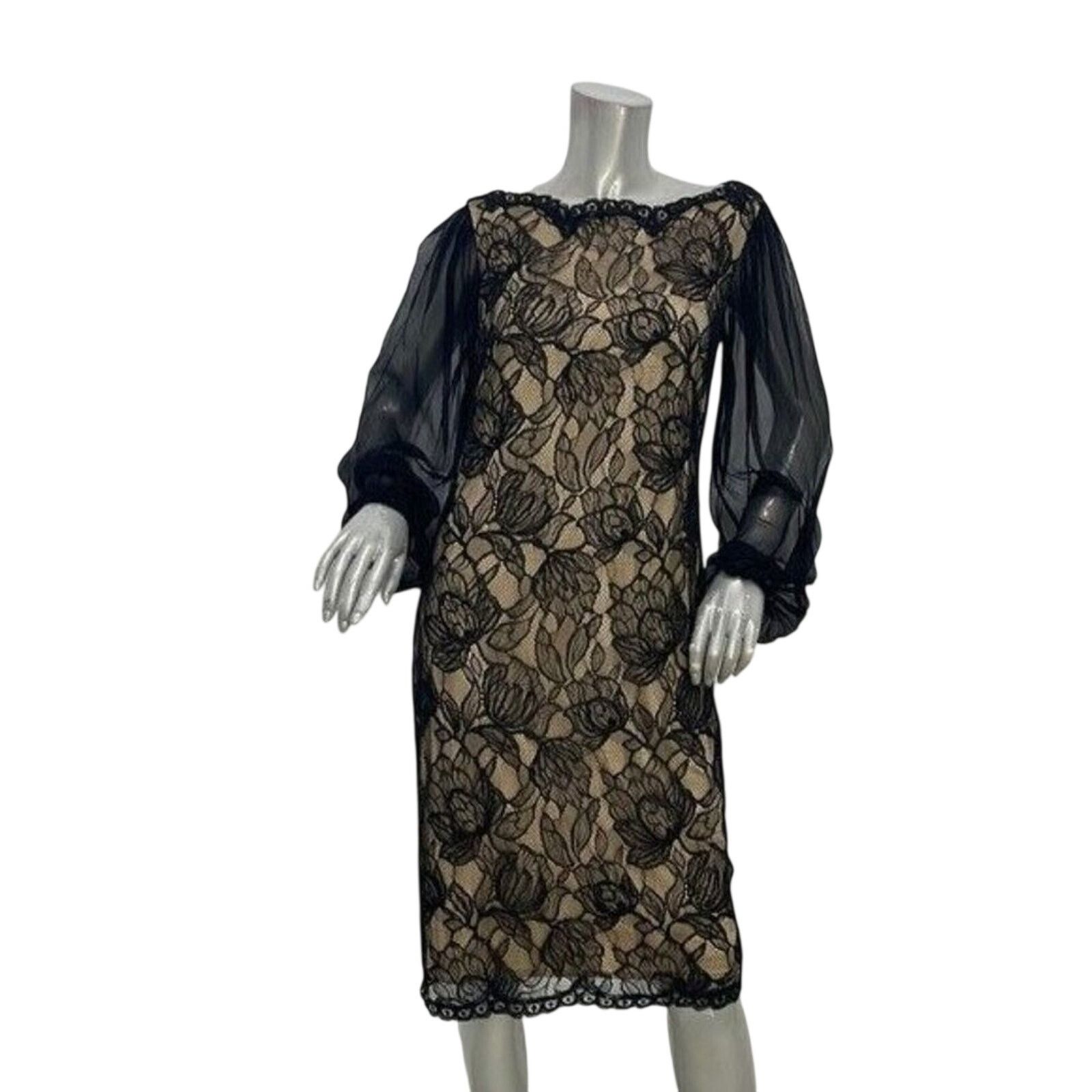 Tadashi Shoji Tadashi Shoji Black Lace Sheath Dress Midi Long Sleeve 8 Size M / US 6-8 / IT 42-44 - 2 Thumbnail