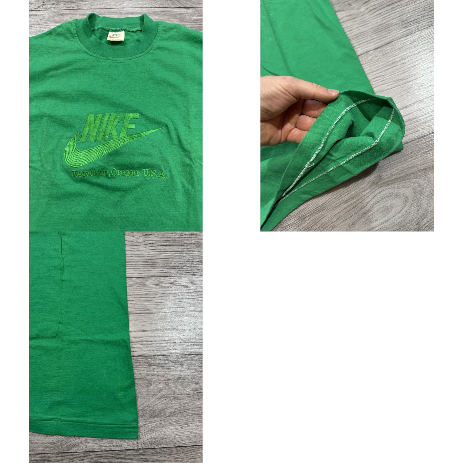Nike VINTAGE Nike T-Shirt Green S/M Short Sleeve Mens 1980s Made in USA Beaverton Oregon Logo Size US S / EU 44-46 / 1 - 8 Thumbnail