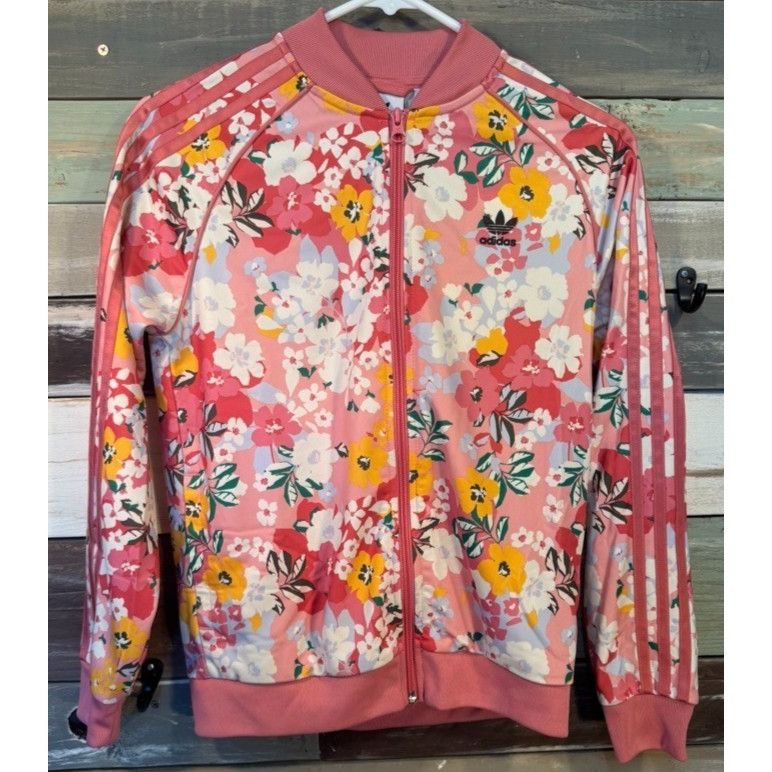 Adidas Adidas Girls Pink Floral Zip Track Jacket M (11-12) USED Size M / US 6-8 / IT 42-44 - 1 Thumbnail