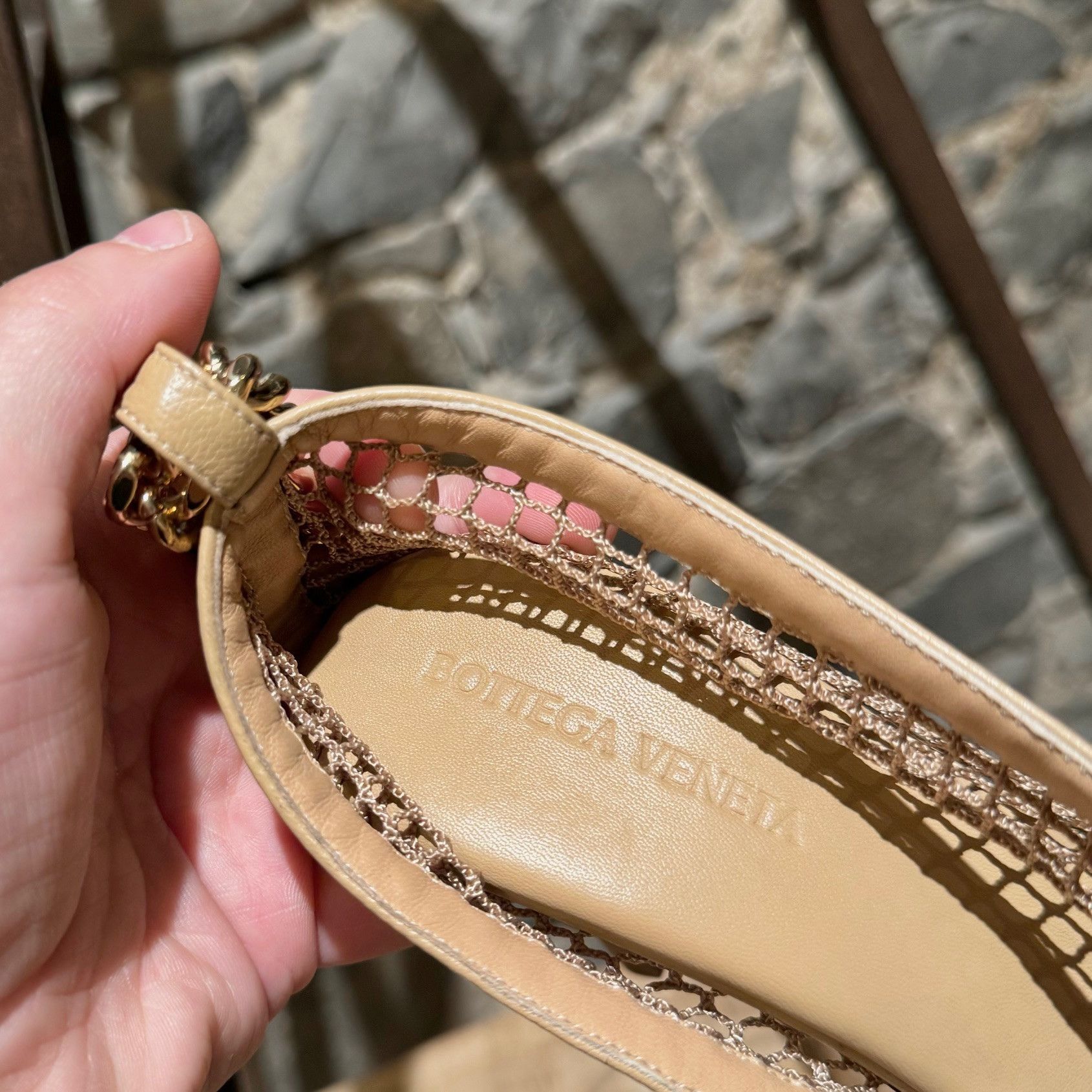 Bottega Veneta Bottega Veneta Beige Stretch Mesh Chain D'Orsay Pumps Size US 7 / IT 37 - 9 Thumbnail
