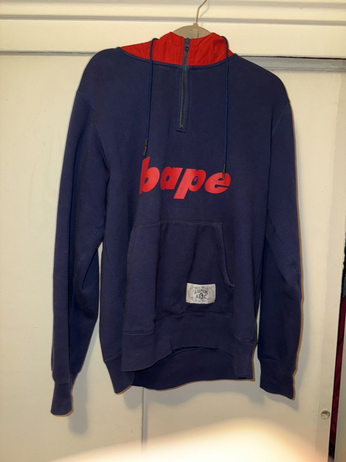 Bape BAPE Navy/Red Half-Zip “Busy Works” Logo Hoodie - XL Size US XL / EU 56 / 4 - 1 Thumbnail